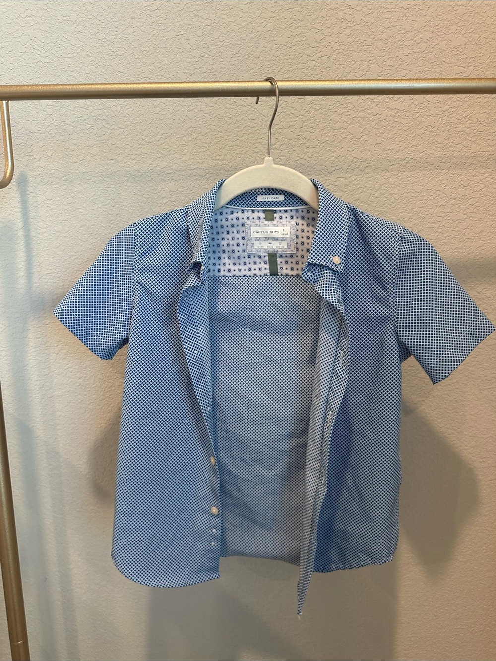 Kids Cactus Blue Micro-Check Short Sleeve Button-Down Shirt